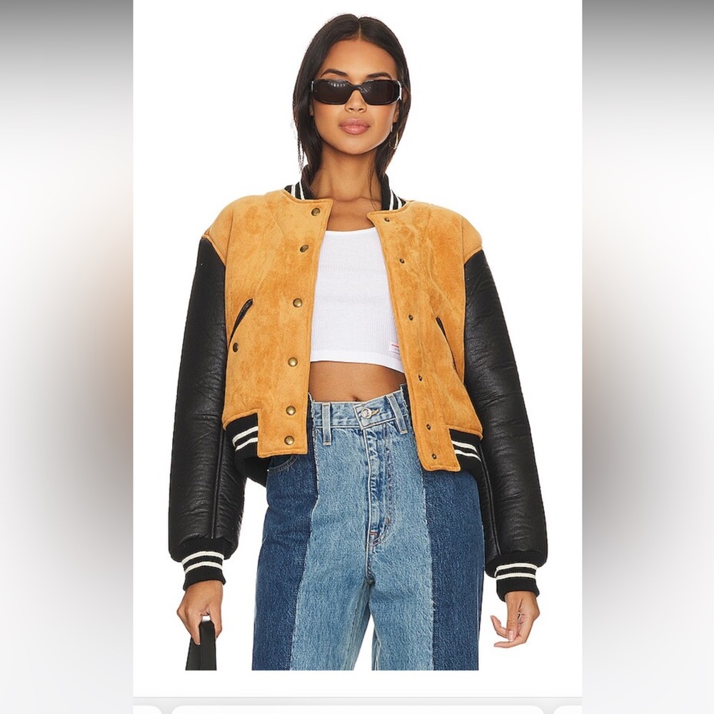 Blank NYC Two-Tone Varsity Jacket in Mustard & Black